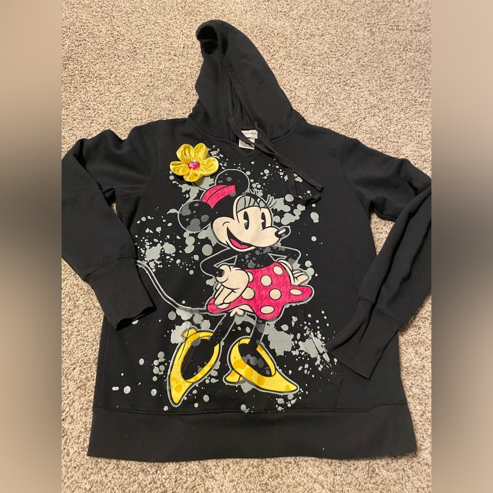 Disney parks Minnie Mouse black hoodie sweatshirt, sz Large